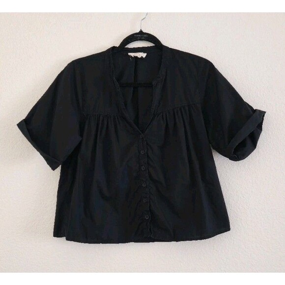 Nation LTD 2024 Filippa Blouse Black Pima Cotton Poplin Rolled Cuffs Size Small - Picture 8 of 8
